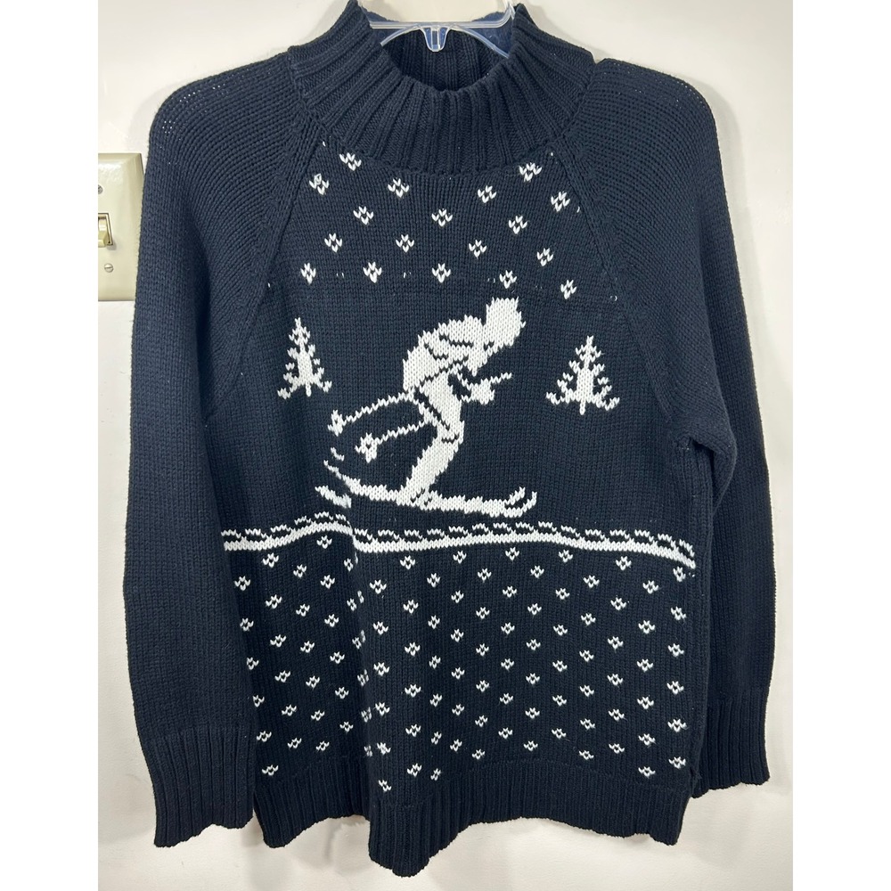 CHAPS Ralph Lauren Ski Graphic Print Knit Sweater Mock Neck‎ Womens L Fair Isle